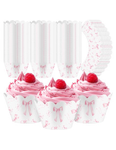 100 Envolturas de Cupcake con Lazo Rosa Domensi - 8 cm