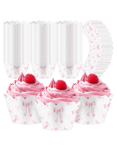 100 Envolturas de Cupcake con Lazo Rosa Domensi - 8 cm