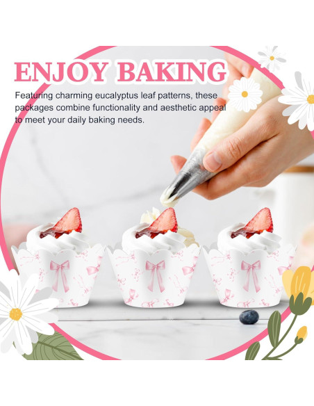 100 Envolturas de Cupcake con Lazo Rosa Domensi - 8 cm