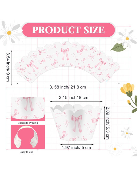 100 Envolturas de Cupcake con Lazo Rosa Domensi - 8 cm