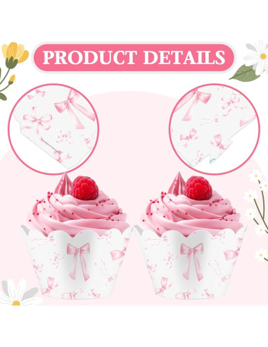 100 Envolturas de Cupcake con Lazo Rosa Domensi - 8 cm