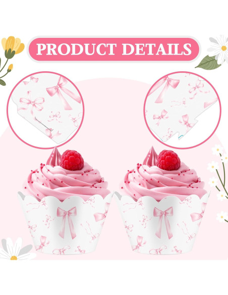 100 Envolturas de Cupcake con Lazo Rosa Domensi - 8 cm