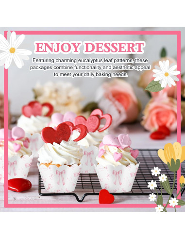 100 Envolturas de Cupcake con Lazo Rosa Domensi - 8 cm