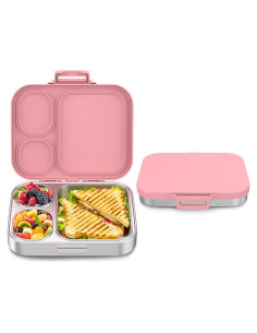 Caja Bento de Acero Inoxidable Howeemo Rosa 3 Compartimentos