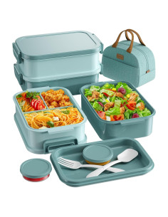 Caja de Almuerzo Bento KEMETHY Verde 3 Niveles 2190ml Hermética