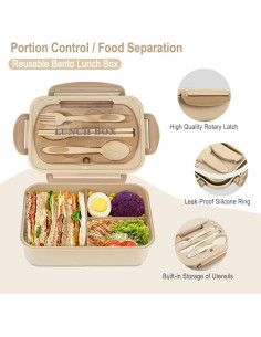 Caja Bento WILDAURORA 1200 ML 3 Compartimentos A Prueba de Fugas 2