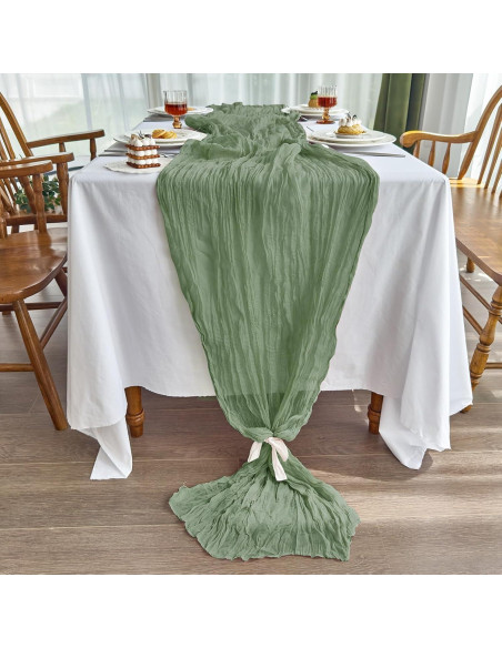 Cubre Mesa de Gasa IVAPUPU 3.05m Verde Salvia 2 Pcs
