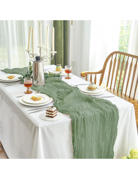 Cubre Mesa de Gasa IVAPUPU 3.05m Verde Salvia 2 Pcs