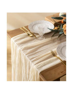 Caminito de Mesa de Gasa Cheesecloth Vitalizart 3m Blanco Crema