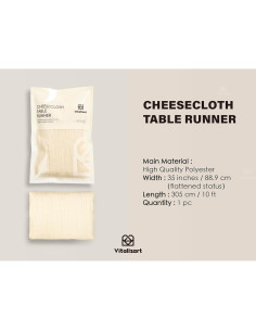 Caminito de Mesa de Gasa Cheesecloth Vitalizart 3m Blanco Crema 2