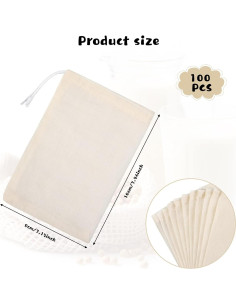100 Bolsas de Tela de Queso Reutilizables Tegeme 15x10 cm 2