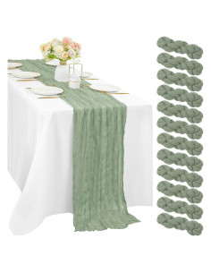 12 Piezas Corredor de Mesa de Gasa Verde Salvia 89x305 cm