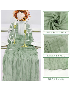 12 Piezas Corredor de Mesa de Gasa Verde Salvia 89x305 cm 2