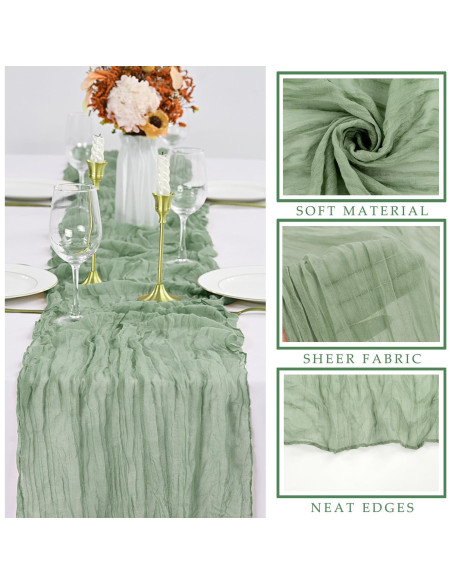 12 Piezas Corredor de Mesa de Gasa Verde Salvia 89x305 cm