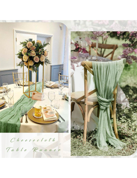 12 Piezas Corredor de Mesa de Gasa Verde Salvia 89x305 cm