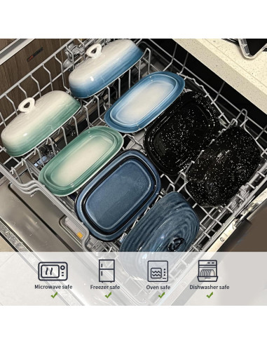 Plato de Mantequilla con Tapa Tikooere Cerámica Azul 19.5x12.9cm