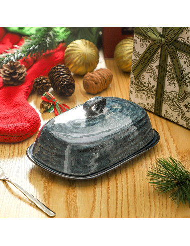 Plato de Mantequilla con Tapa Tikooere Cerámica Azul 19.5x12.9cm