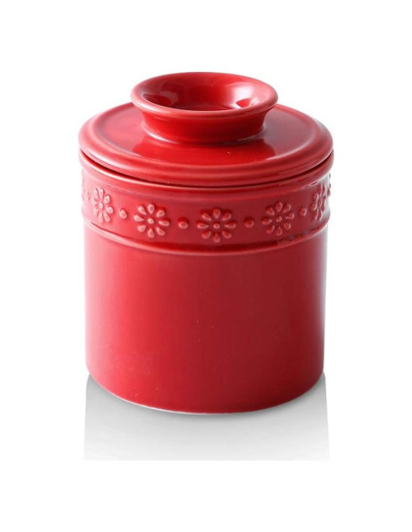 Crock de Mantequilla Cerámica KOOV Rojo 125g con Tapa