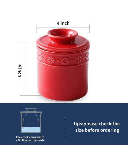 Crock de Mantequilla Cerámica KOOV Rojo 125g con Tapa
