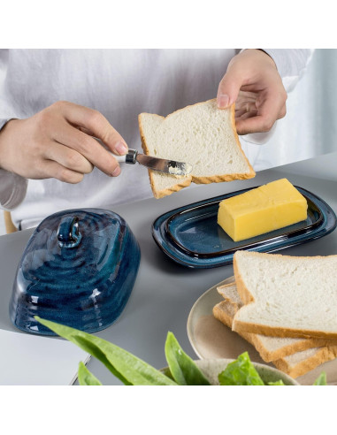 Plato de Mantequilla con Tapa Tikooere Cerámica Azul 19.5x12.9cm
