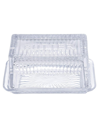Plato Doble de Mantequilla TableCraft, Vidrio Grabado, 17.1x10.2x8.3 cm