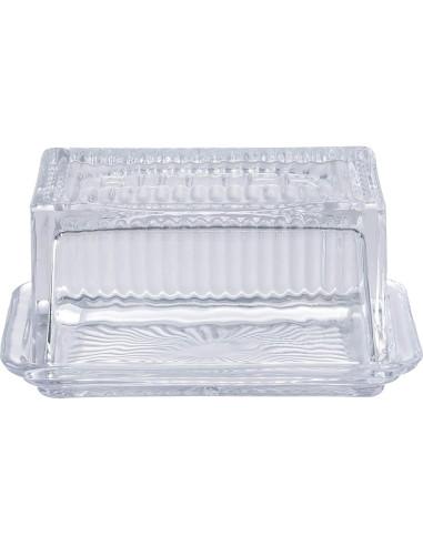 Plato Doble de Mantequilla TableCraft, Vidrio Grabado, 17.1x10.2x8.3 cm