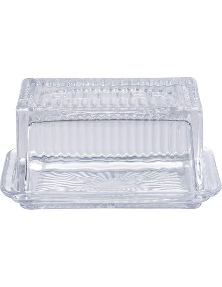 Plato Doble de Mantequilla TableCraft, Vidrio Grabado, 17.1x10.2x8.3 cm