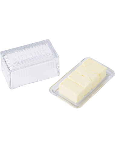 Plato Doble de Mantequilla TableCraft, Vidrio Grabado, 17.1x10.2x8.3 cm