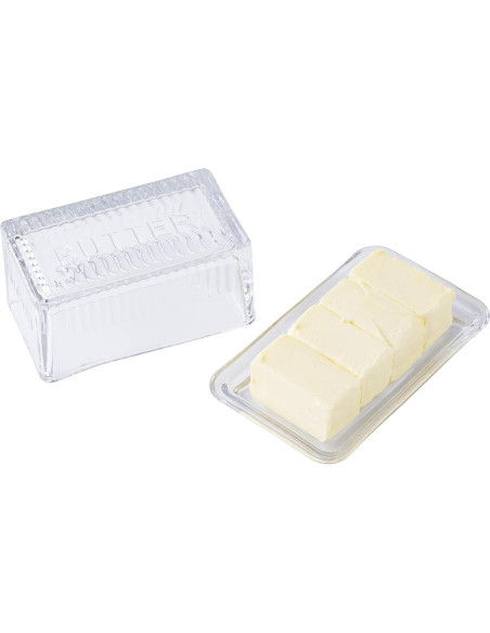Plato Doble de Mantequilla TableCraft, Vidrio Grabado, 17.1x10.2x8.3 cm