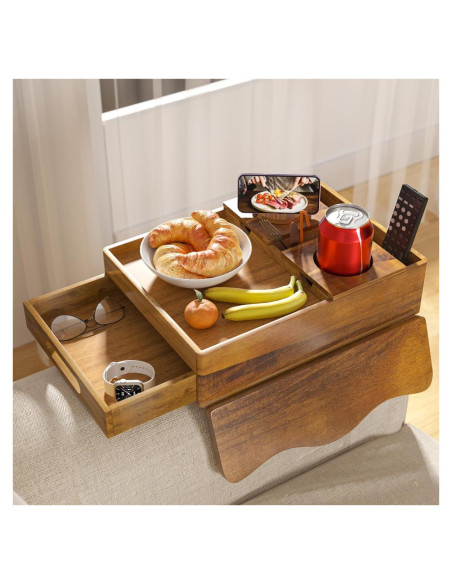 Bandeja de brazo de sofá SouStoCol de madera de acacia 7 en 1