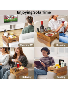 Bandeja de brazo de sofá SouStoCol de madera de acacia 7 en 1 2
