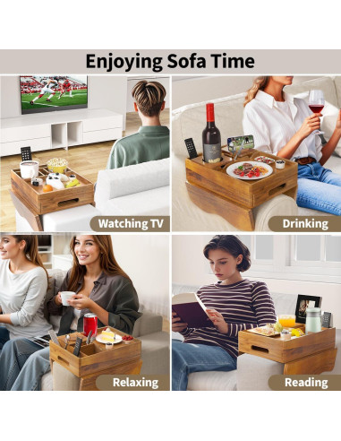 Bandeja de brazo de sofá SouStoCol de madera de acacia 7 en 1