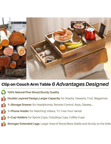 Bandeja de brazo de sofá SouStoCol de madera de acacia 7 en 1