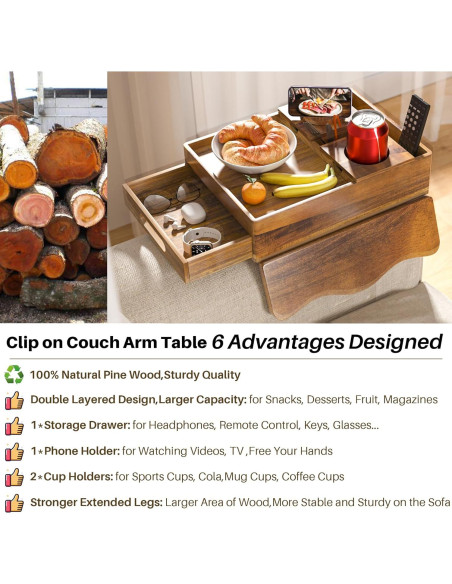 Bandeja de brazo de sofá SouStoCol de madera de acacia 7 en 1
