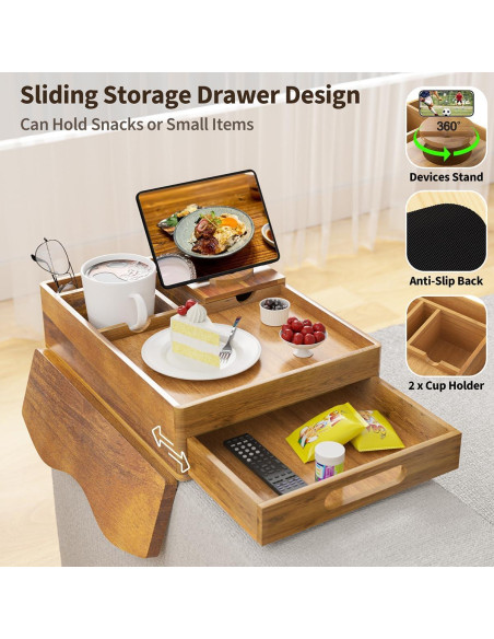 Bandeja de brazo de sofá SouStoCol de madera de acacia 7 en 1