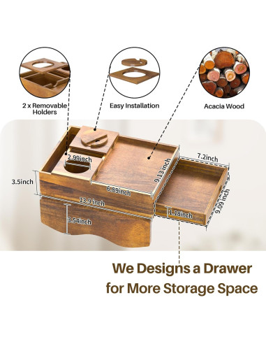 Bandeja de brazo de sofá SouStoCol de madera de acacia 7 en 1