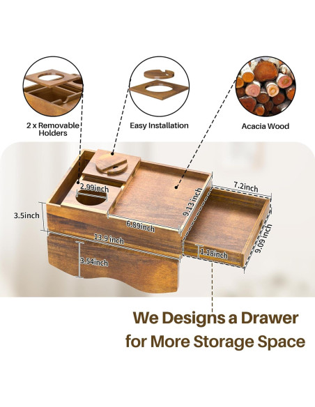Bandeja de brazo de sofá SouStoCol de madera de acacia 7 en 1