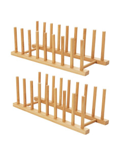 Estante de Secado de Platos HBlife de Bambú 2 Pcs 8 Ranuras