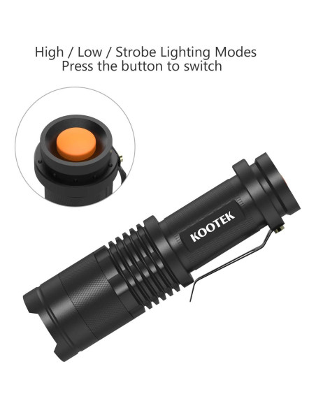 Linterna LED Kootek Mini 300 Lúmenes 5 Piezas Resistente al Agua