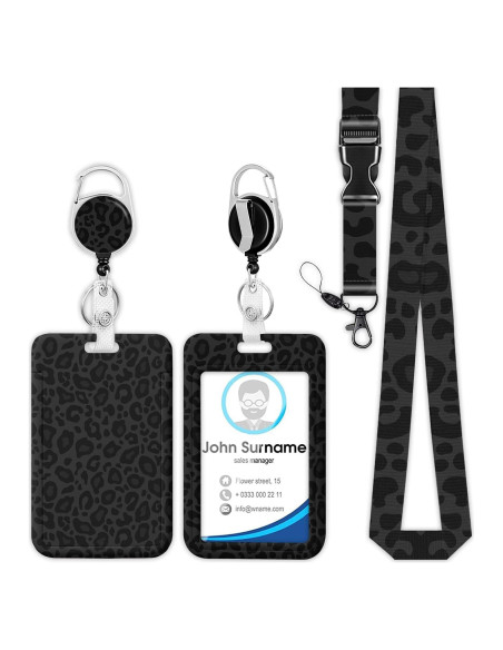 Porta Insignia Retráctil KEATOU Leopardo Negro 57.15 cm