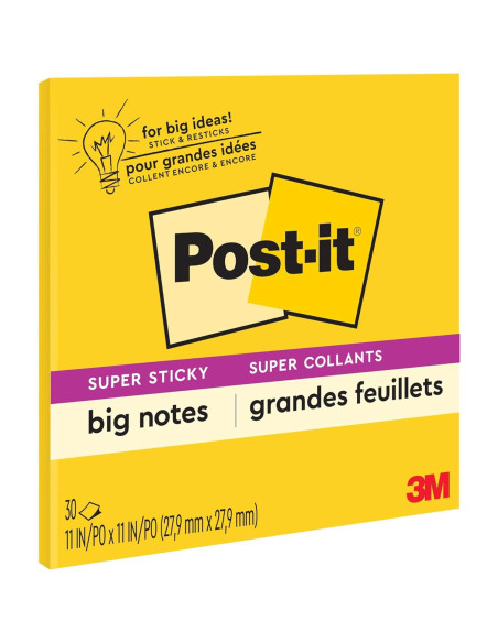 Notas Grandes Super Adhesivas Post-it 28x28 cm Amarillo 30 Hojas