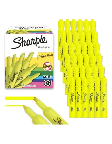 Marcadores Fluorescentes Sharpie Amarillo Punta Cincel 36 Unidades