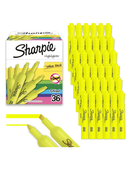 Marcadores Fluorescentes Sharpie Amarillo Punta Cincel 36 Unidades