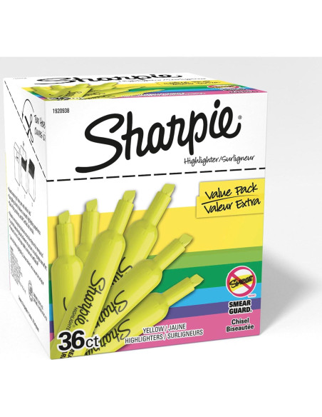 Marcadores Fluorescentes Sharpie Amarillo Punta Cincel 36 Unidades