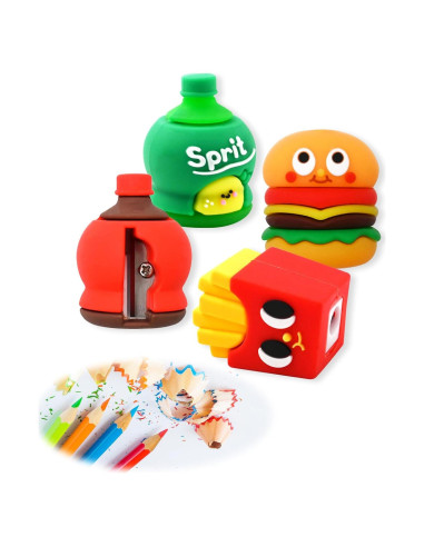 4 Sacapuntas Kawaii Dotbengc para Niños - Multicolor, 3 cm