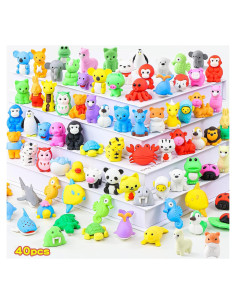 Gomas de Borrar 3D Kleeblatt 40 Pcs Animales para Niños
