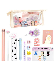 Conjunto de Papelería Kawaii DIBALIYI 19 Piezas Gato