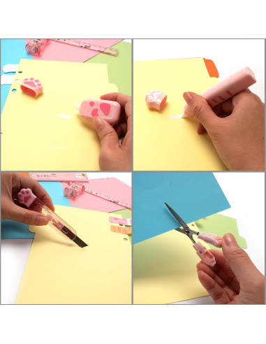 Juego de Papelería 9 Piezas SUEIANNMN Diseño Patita de Gato Rosa