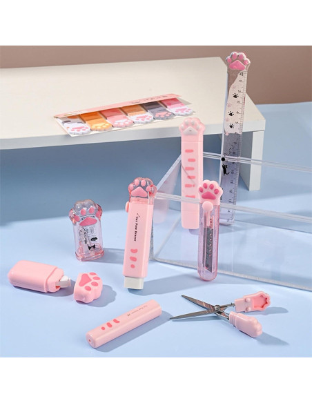 Juego de Papelería 9 Piezas SUEIANNMN Diseño Patita de Gato Rosa