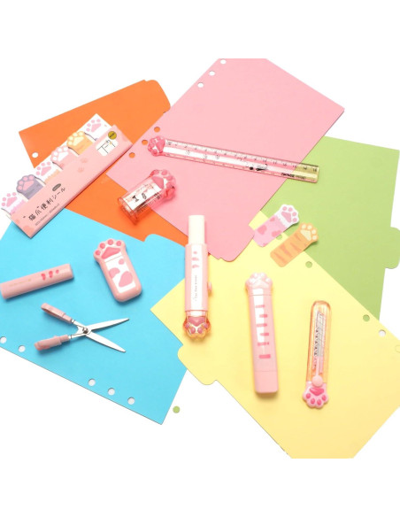 Juego de Papelería 9 Piezas SUEIANNMN Diseño Patita de Gato Rosa